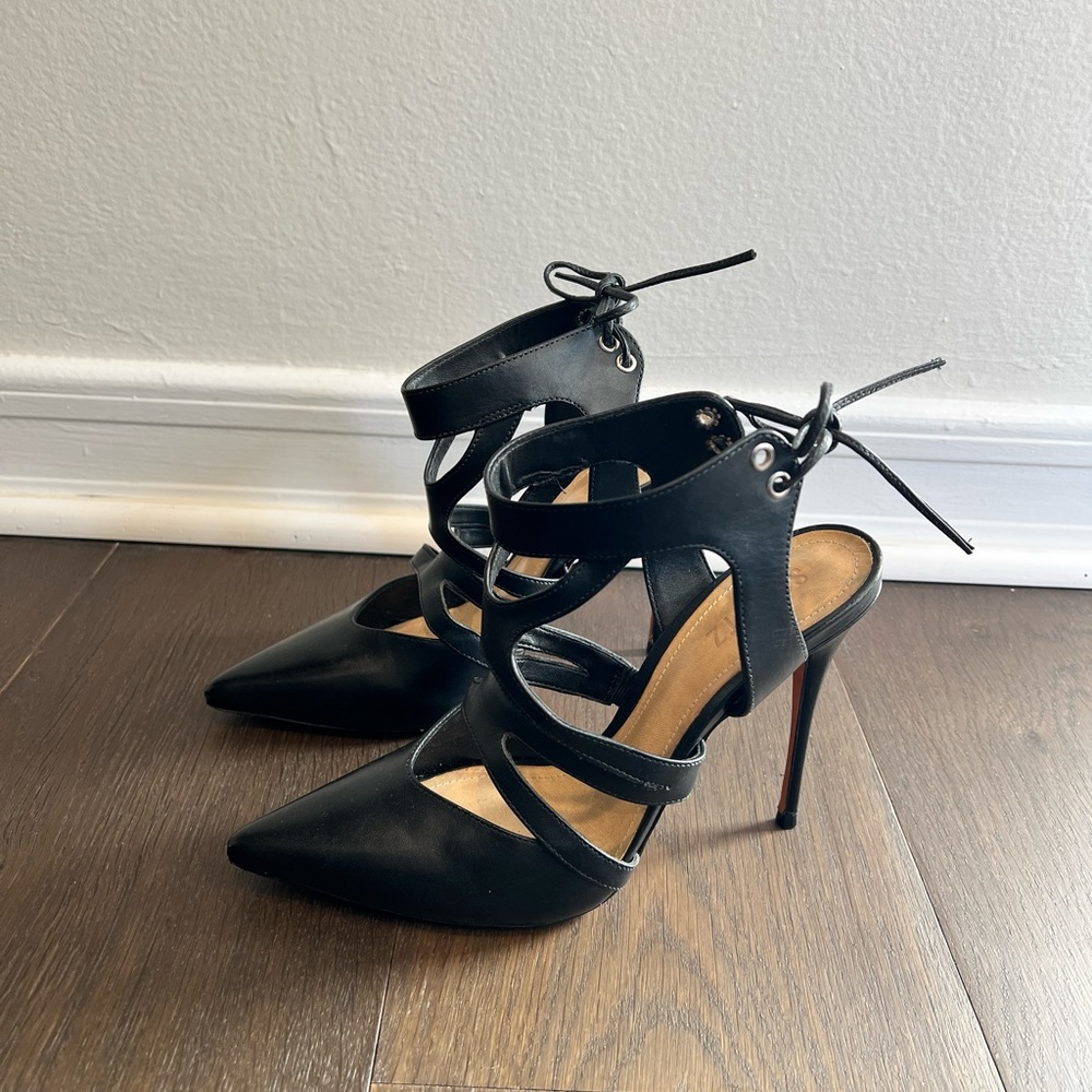Black Laceup Heels by Schutz